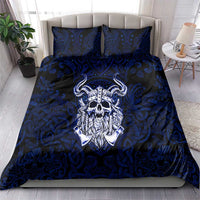 Vikings Skull Bedding Set with Horned Helmet, Blue Axes and Runes Norse Warrior Tribute - Wonder Print Shop