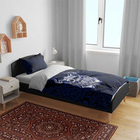 Vikings Skull Bedding Set with Horned Helmet, Blue Axes and Runes Norse Warrior Tribute - Wonder Print Shop
