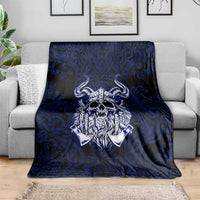 Vikings Skull Blanket with Horned Helmet, Blue Axes and Runes Norse Warrior Tribute - Wonder Print Shop