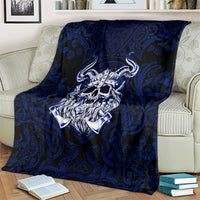 Vikings Skull Blanket with Horned Helmet, Blue Axes and Runes Norse Warrior Tribute - Wonder Print Shop