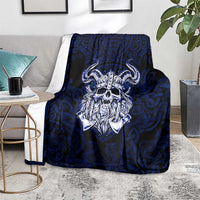 Vikings Skull Blanket with Horned Helmet, Blue Axes and Runes Norse Warrior Tribute - Wonder Print Shop