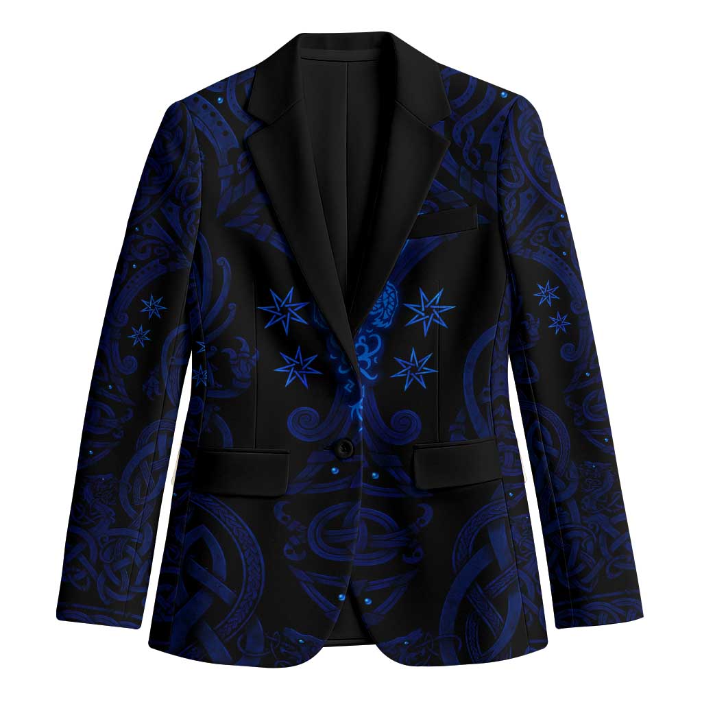 Vikings Skull Blazer with Horned Helmet, Blue Axes and Runes Norse Warrior Tribute - Wonder Print Shop