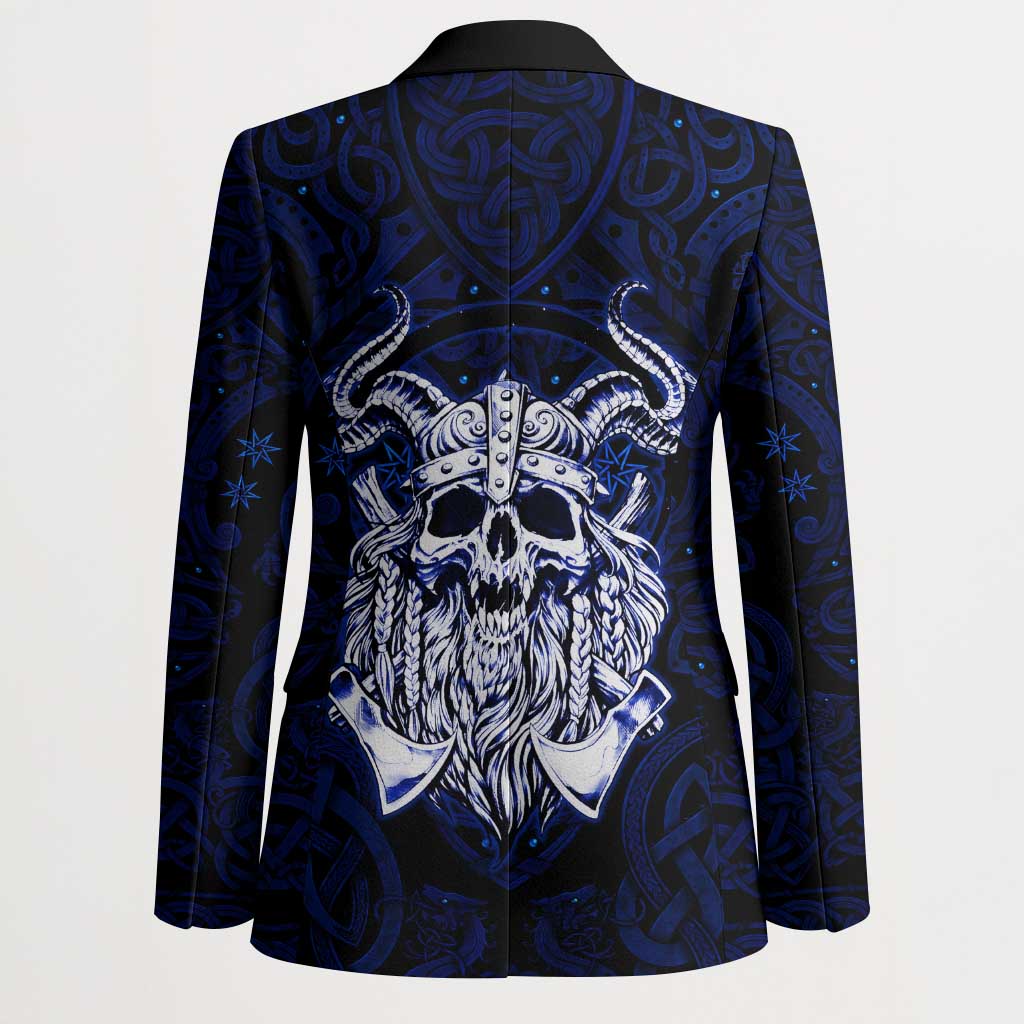 Vikings Skull Blazer with Horned Helmet, Blue Axes and Runes Norse Warrior Tribute - Wonder Print Shop