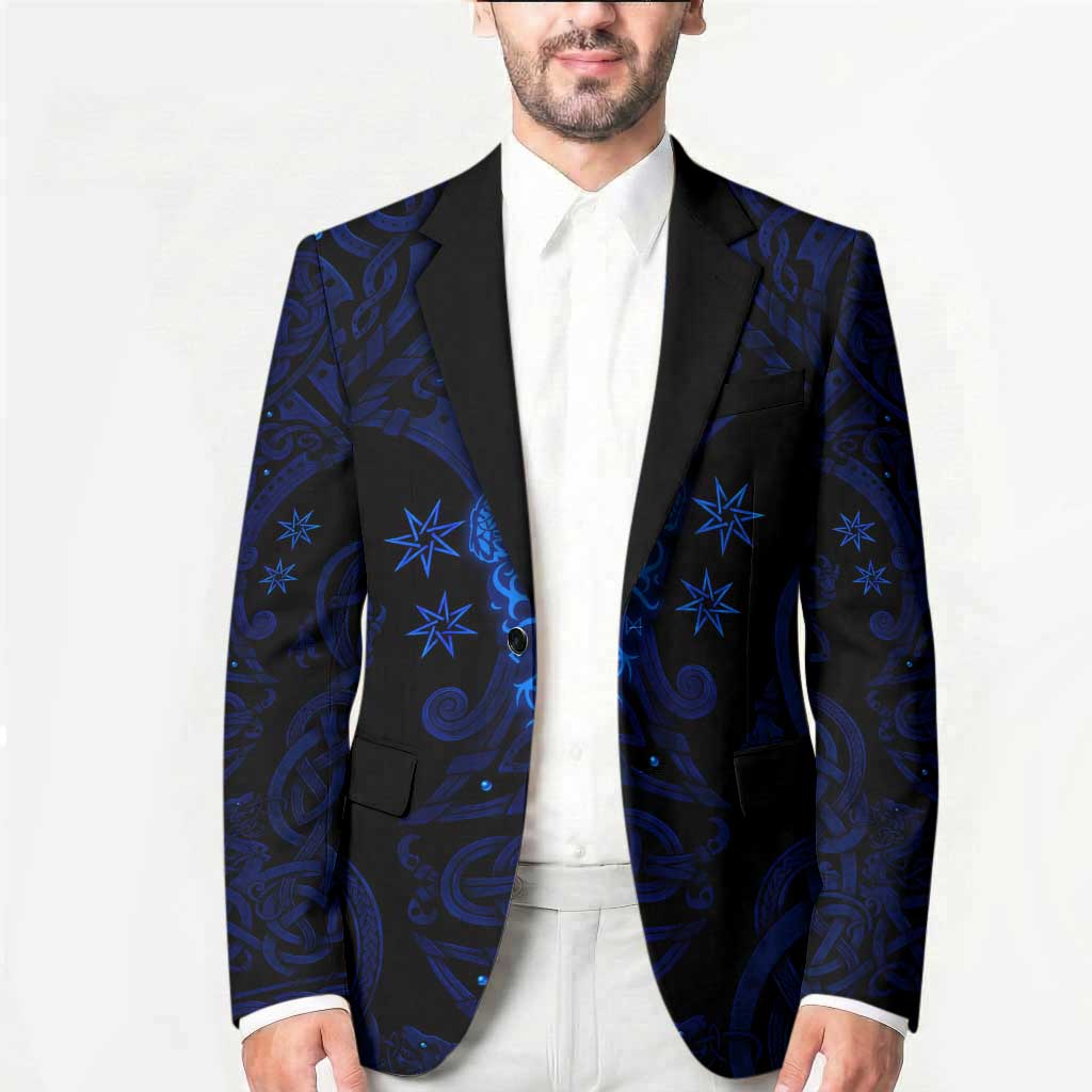Vikings Skull Blazer with Horned Helmet, Blue Axes and Runes Norse Warrior Tribute - Wonder Print Shop