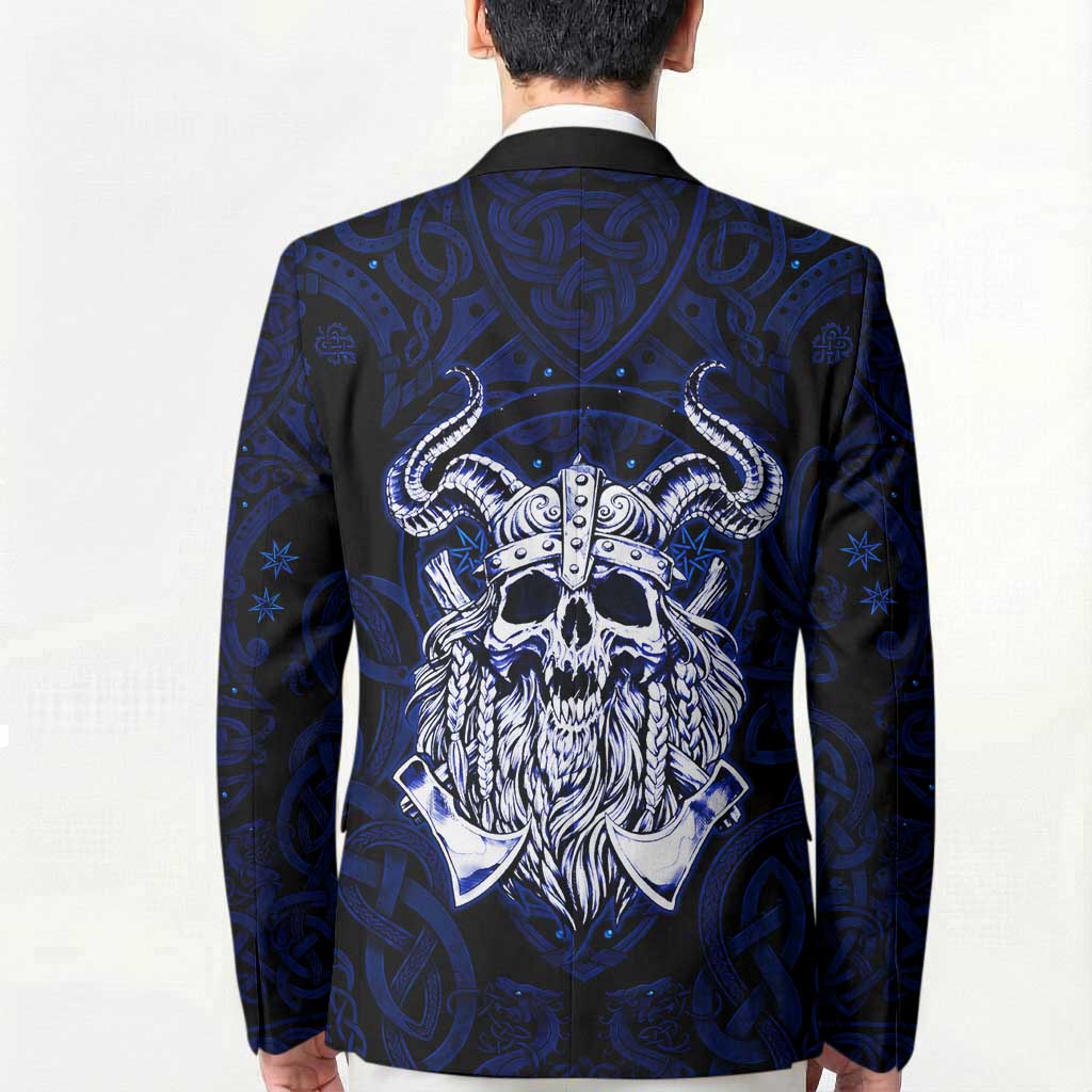 Vikings Skull Blazer with Horned Helmet, Blue Axes and Runes Norse Warrior Tribute - Wonder Print Shop
