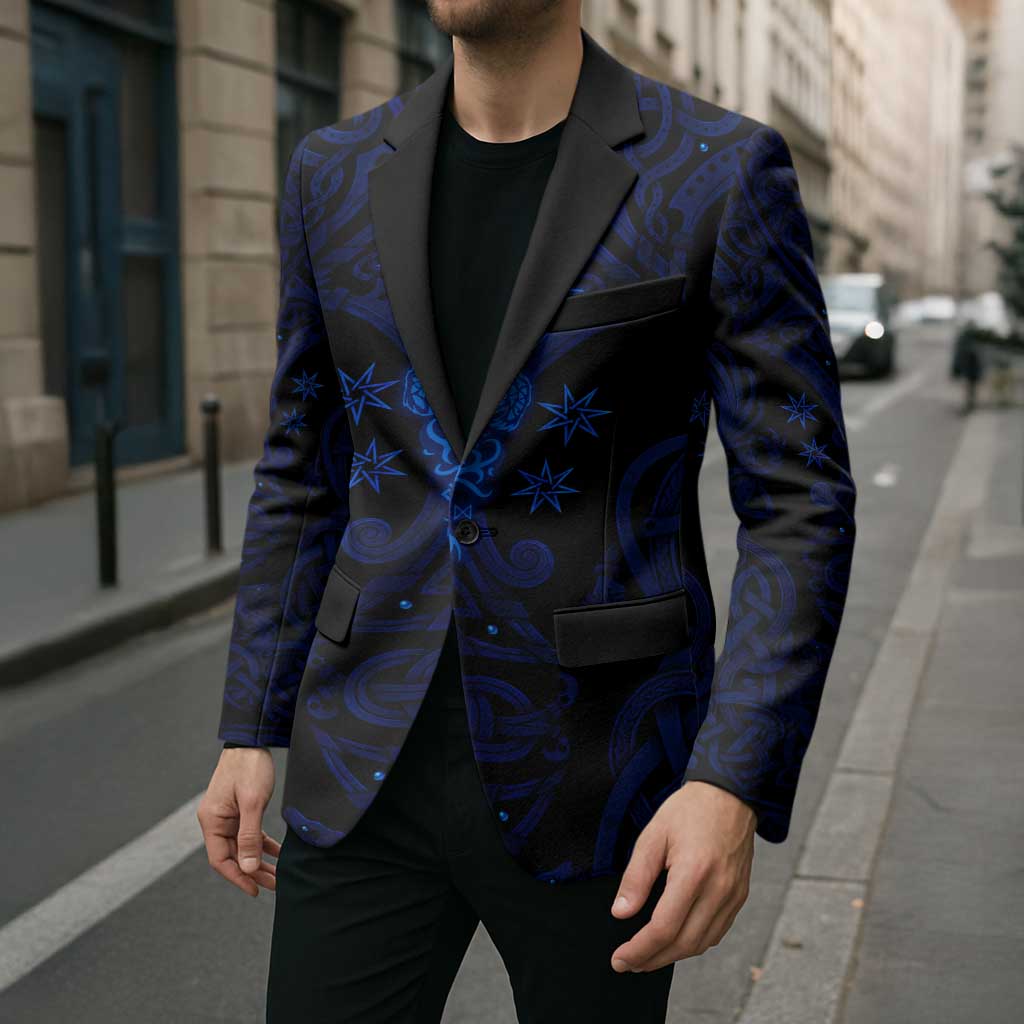 Vikings Skull Blazer with Horned Helmet, Blue Axes and Runes Norse Warrior Tribute - Wonder Print Shop