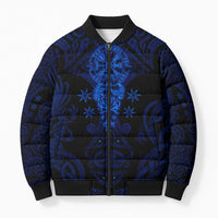 Vikings Skull Bomber Puffer Jacket with Horned Helmet, Blue Axes and Runes Norse Warrior Tribute - Wonder Print Shop