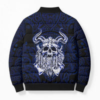 Vikings Skull Bomber Puffer Jacket with Horned Helmet, Blue Axes and Runes Norse Warrior Tribute - Wonder Print Shop