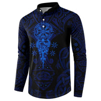 Vikings Skull Button Sweatshirt with Horned Helmet, Blue Axes and Runes Norse Warrior Tribute - Wonder Print Shop