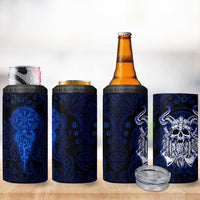 Vikings Skull 4 in 1 Can Cooler Tumbler with Horned Helmet, Blue Axes and Runes Norse Warrior Tribute - Wonder Print Shop