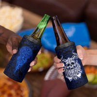 Vikings Skull 4 in 1 Can Cooler Tumbler with Horned Helmet, Blue Axes and Runes Norse Warrior Tribute - Wonder Print Shop