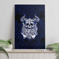 Vikings Skull Canvas Wall Art with Horned Helmet, Blue Axes and Runes Norse Warrior Tribute - undefined