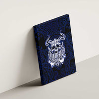 Vikings Skull Canvas Wall Art with Horned Helmet, Blue Axes and Runes Norse Warrior Tribute - undefined
