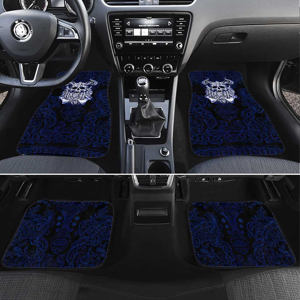 Vikings Skull Car Mats with Horned Helmet, Blue Axes and Runes Norse Warrior Tribute - Wonder Print Shop