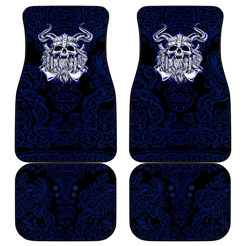 Vikings Skull Car Mats with Horned Helmet, Blue Axes and Runes Norse Warrior Tribute - Wonder Print Shop