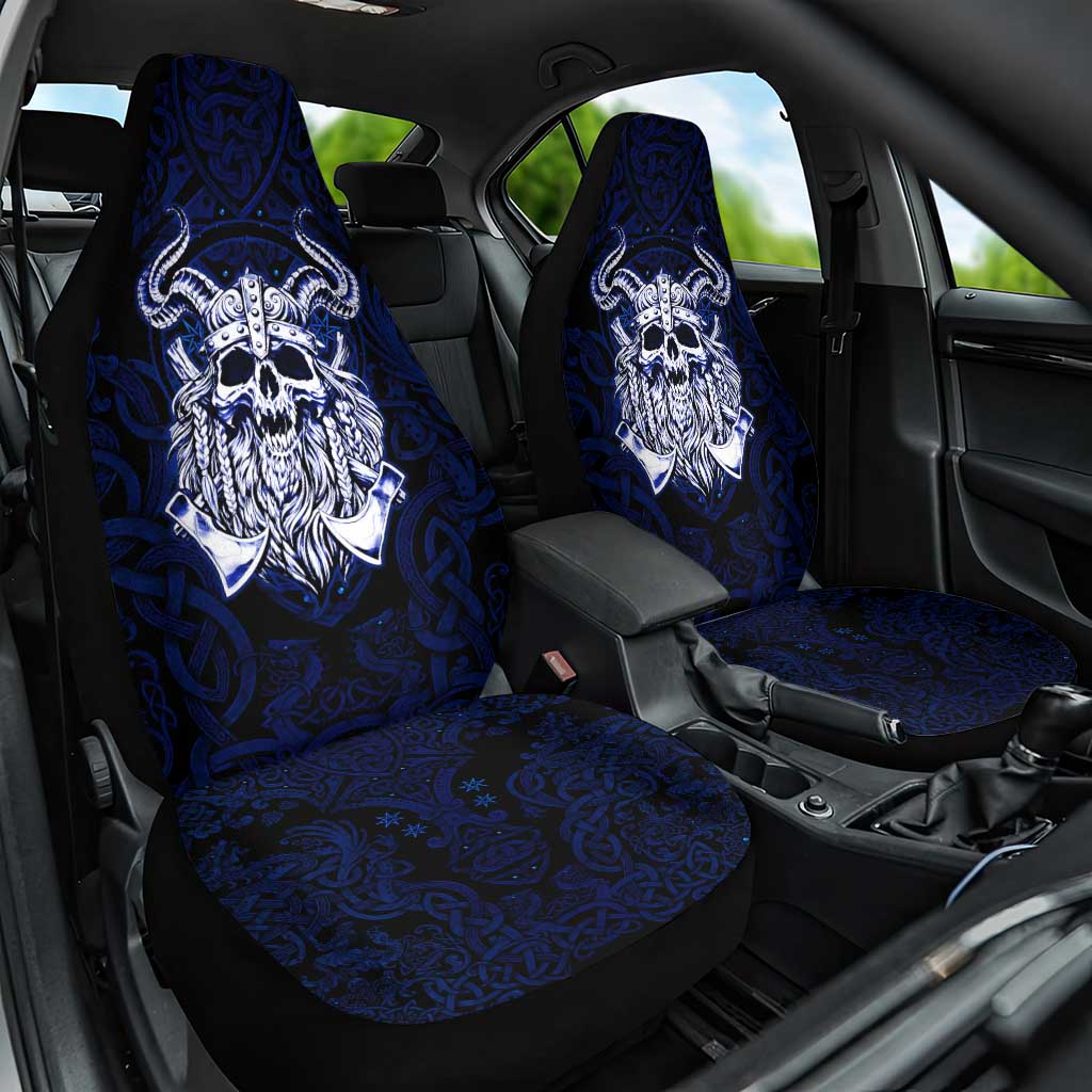 Vikings Skull Car Seat Cover with Horned Helmet, Blue Axes and Runes Norse Warrior Tribute - Wonder Print Shop