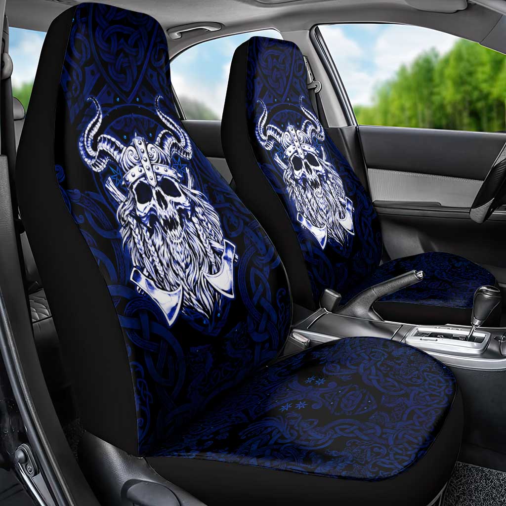 Vikings Skull Car Seat Cover with Horned Helmet, Blue Axes and Runes Norse Warrior Tribute - Wonder Print Shop