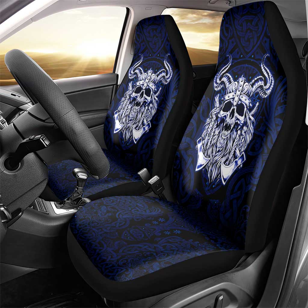 Vikings Skull Car Seat Cover with Horned Helmet, Blue Axes and Runes Norse Warrior Tribute - Wonder Print Shop