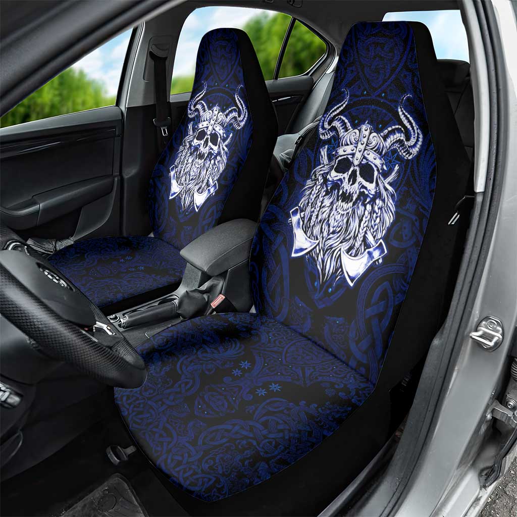 Vikings Skull Car Seat Cover with Horned Helmet, Blue Axes and Runes Norse Warrior Tribute - Wonder Print Shop