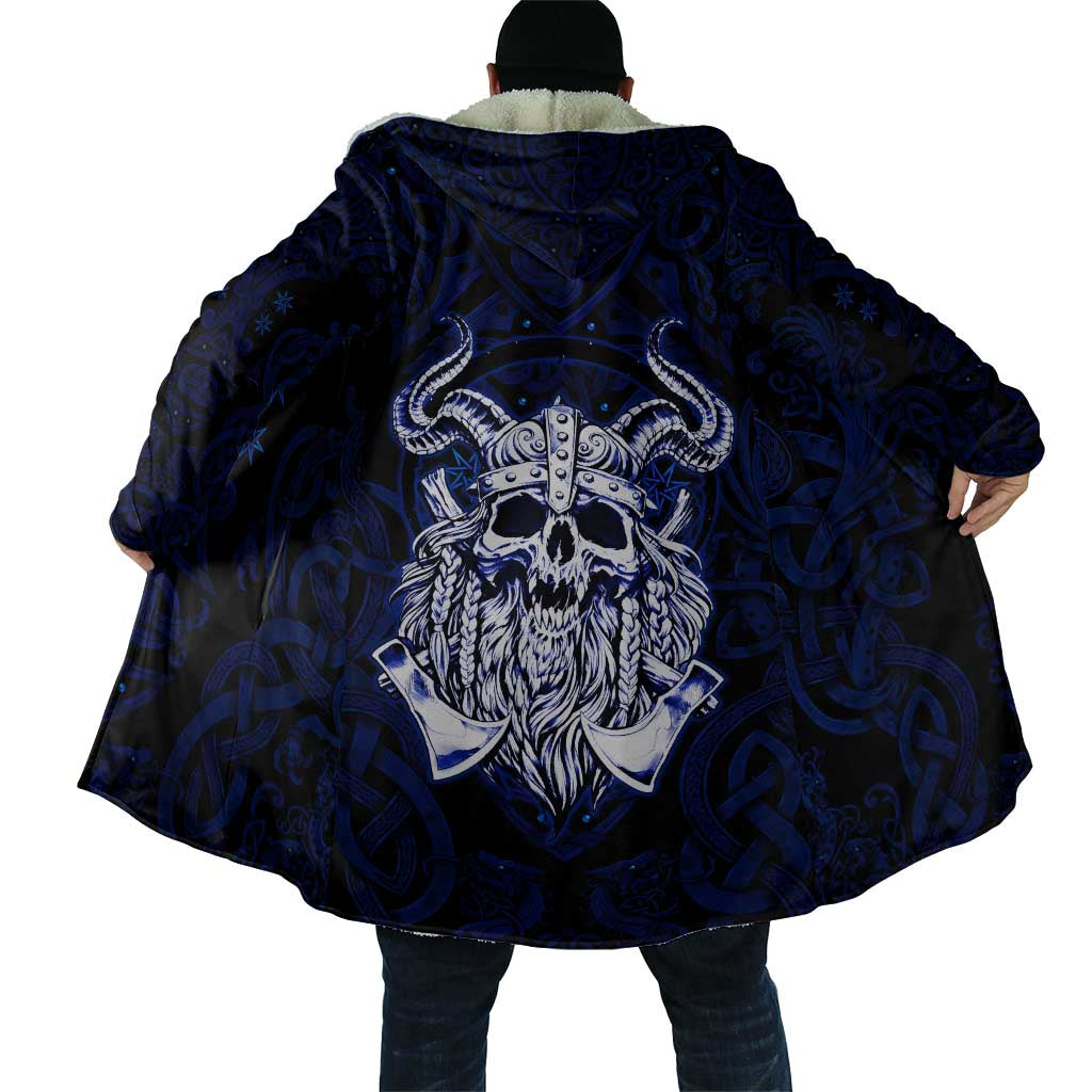 Vikings Skull Cloak with Horned Helmet, Blue Axes and Runes Norse Warrior Tribute - Wonder Print Shop