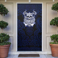 Vikings Skull Door Cover with Horned Helmet, Blue Axes and Runes Norse Warrior Tribute - Wonder Print Shop