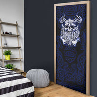 Vikings Skull Door Cover with Horned Helmet, Blue Axes and Runes Norse Warrior Tribute - Wonder Print Shop