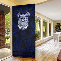 Vikings Skull Door Cover with Horned Helmet, Blue Axes and Runes Norse Warrior Tribute - Wonder Print Shop