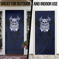 Vikings Skull Door Cover with Horned Helmet, Blue Axes and Runes Norse Warrior Tribute - Wonder Print Shop