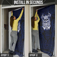 Vikings Skull Door Cover with Horned Helmet, Blue Axes and Runes Norse Warrior Tribute - Wonder Print Shop