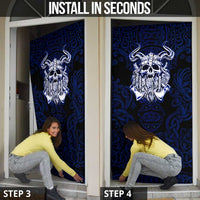 Vikings Skull Door Cover with Horned Helmet, Blue Axes and Runes Norse Warrior Tribute - Wonder Print Shop