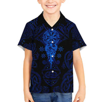 Vikings Skull Family Matching Long Sleeve Bodycon Dress and Hawaiian Shirt with Horned Helmet, Blue Axes and Runes Norse Warrior Tribute - Wonder Print Shop