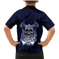 Vikings Skull Family Matching Mermaid Dress and Hawaiian Shirt with Horned Helmet, Blue Axes and Runes Norse Warrior Tribute - Wonder Print Shop