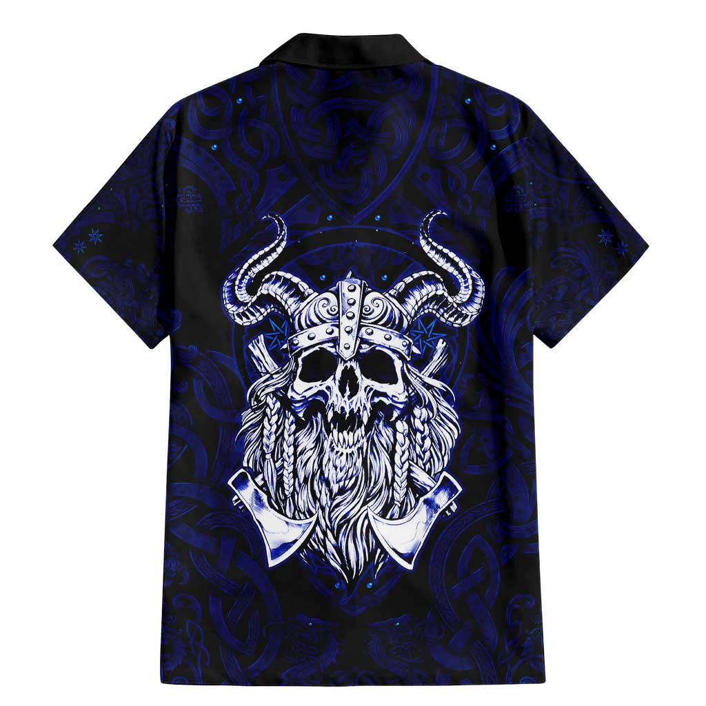 Vikings Skull Family Matching Mermaid Dress and Hawaiian Shirt with Horned Helmet, Blue Axes and Runes Norse Warrior Tribute - Wonder Print Shop