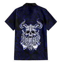 Vikings Skull Family Matching Mermaid Dress and Hawaiian Shirt with Horned Helmet, Blue Axes and Runes Norse Warrior Tribute - Wonder Print Shop