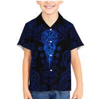 Vikings Skull Family Matching Mermaid Dress and Hawaiian Shirt with Horned Helmet, Blue Axes and Runes Norse Warrior Tribute - Wonder Print Shop