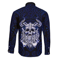 Vikings Skull Family Matching Puletasi and Hawaiian Shirt with Horned Helmet, Blue Axes and Runes Norse Warrior Tribute - Wonder Print Shop