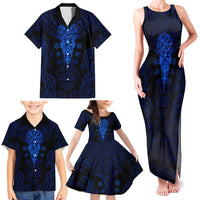 Vikings Skull Family Matching Tank Maxi Dress and Hawaiian Shirt with Horned Helmet, Blue Axes and Runes Norse Warrior Tribute - Wonder Print Shop