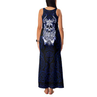 Vikings Skull Family Matching Tank Maxi Dress and Hawaiian Shirt with Horned Helmet, Blue Axes and Runes Norse Warrior Tribute - Wonder Print Shop