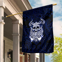 Vikings Skull Garden Flag with Horned Helmet, Blue Axes and Runes Norse Warrior Tribute - Wonder Print Shop