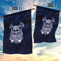 Vikings Skull Garden Flag with Horned Helmet, Blue Axes and Runes Norse Warrior Tribute - Wonder Print Shop