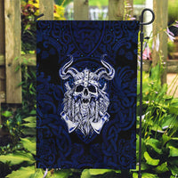 Vikings Skull Garden Flag with Horned Helmet, Blue Axes and Runes Norse Warrior Tribute - Wonder Print Shop