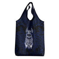 Vikings Skull Grocery Bag with Horned Helmet, Blue Axes and Runes Norse Warrior Tribute - Wonder Print Shop