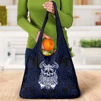 Vikings Skull Grocery Bag with Horned Helmet, Blue Axes and Runes Norse Warrior Tribute - Wonder Print Shop