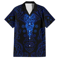 Vikings Skull Hawaiian Shirt with Horned Helmet, Blue Axes and Runes Norse Warrior Tribute - Wonder Print Shop