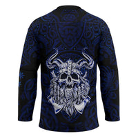 Vikings Skull Hockey Jersey with Horned Helmet, Blue Axes and Runes Norse Warrior Tribute - Wonder Print Shop