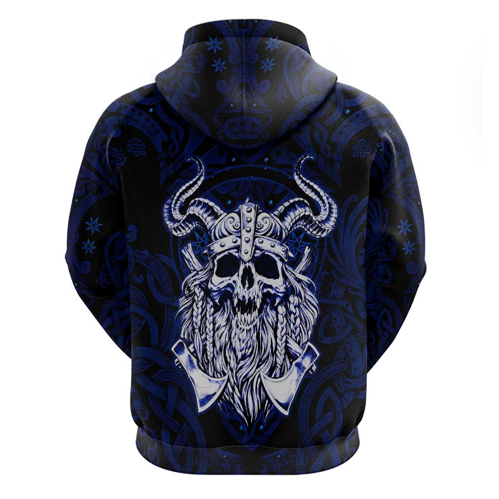 Vikings Skull Hoodie with Horned Helmet, Blue Axes and Runes Norse Warrior Tribute - Wonder Print Shop