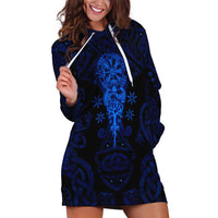 Vikings Skull Hoodie Dress with Horned Helmet, Blue Axes and Runes Norse Warrior Tribute - Wonder Print Shop
