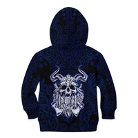 Vikings Skull Kid Hoodie with Horned Helmet, Blue Axes and Runes Norse Warrior Tribute - Wonder Print Shop