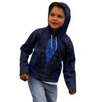 Vikings Skull Kid Hoodie with Horned Helmet, Blue Axes and Runes Norse Warrior Tribute - Wonder Print Shop