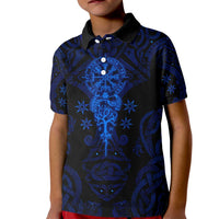 Vikings Skull Kid Polo Shirt with Horned Helmet, Blue Axes and Runes Norse Warrior Tribute - Wonder Print Shop